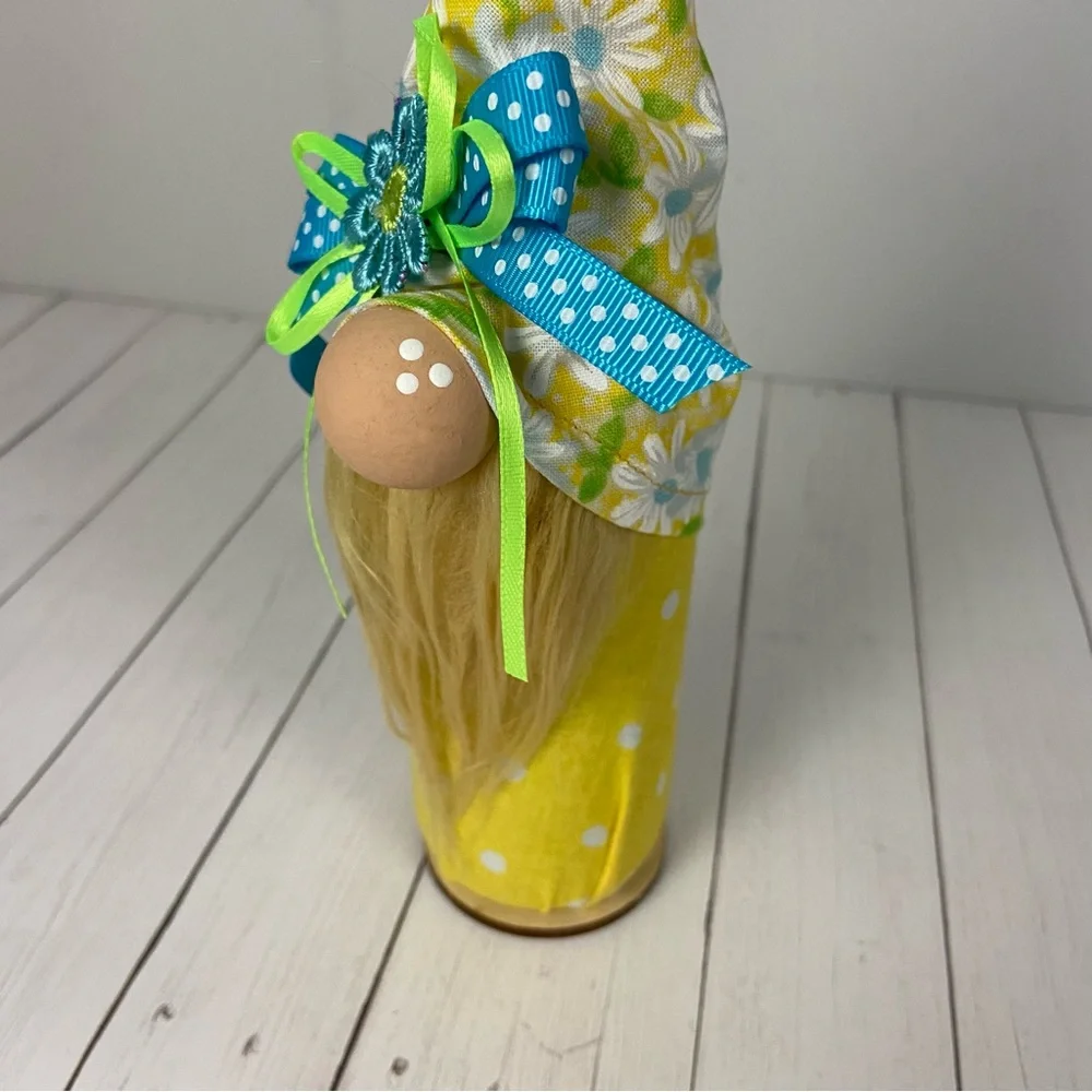 Handmade Gnome Daisy Yellow Polka Dot Fabric Multicolor Bow Tiered Tray Spring - Picture 3 of 11